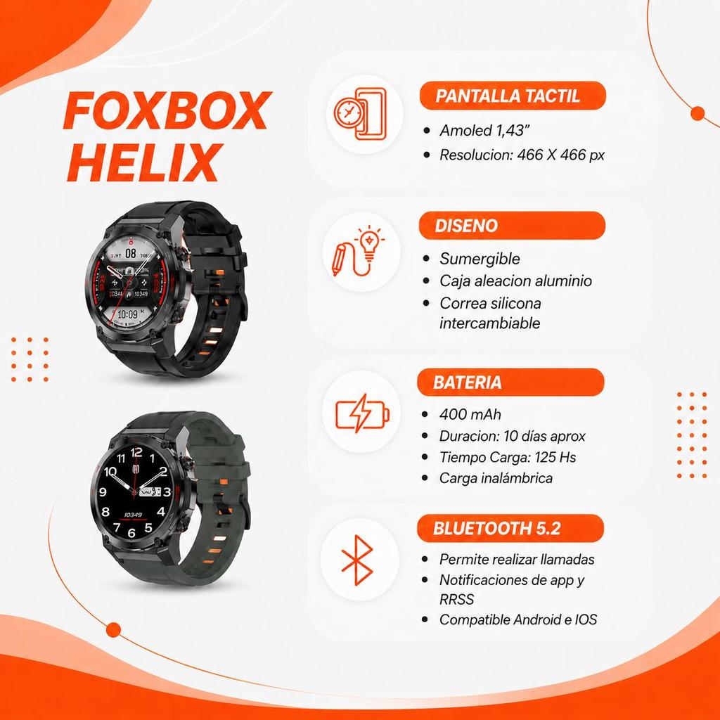 Smartwatch Foxbox Helix Tactil BT Gris Oscuro