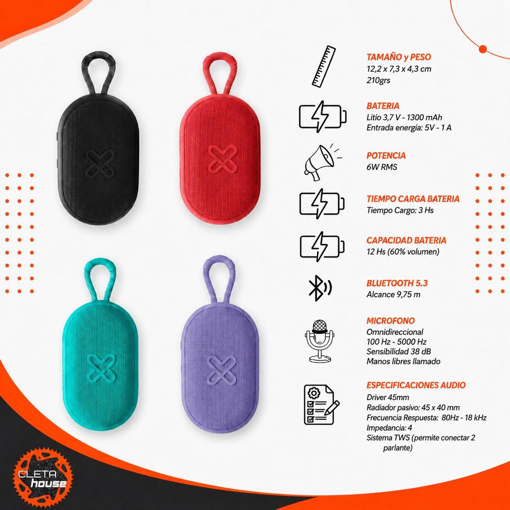 Parlante Klipxtreme Groove Splash Colores Varios