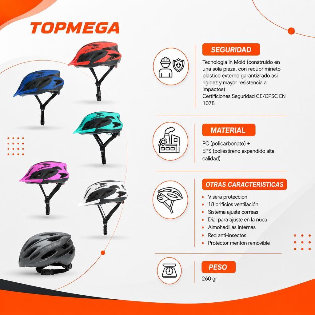 Casco Topmega InMold Colores Varios